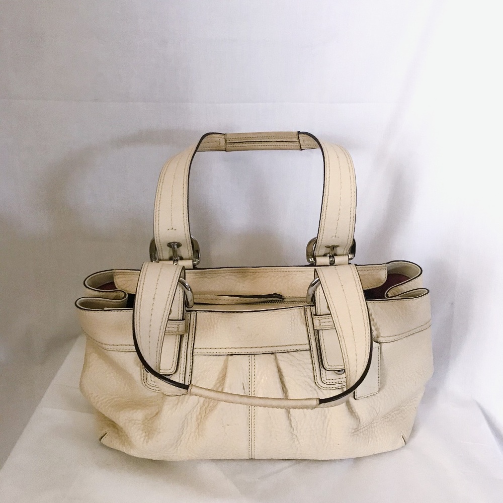 coach // cream large satchel with buckle detail